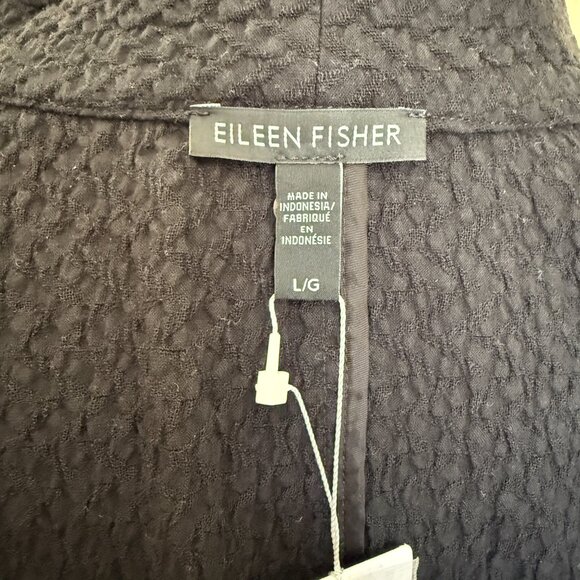 Eileen Fisher Black High Collar Jacket Cotton Tencel Stretch Chevron - Picture 9 of 12